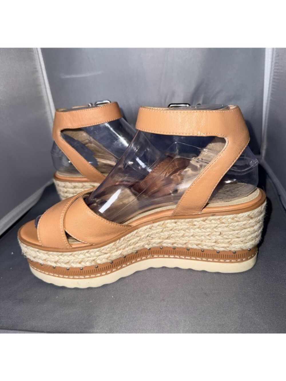 Vince Camuto Martinda Tan Leather Platform Espadrille Sandals Size 7.5 - Picture 2 of 7
